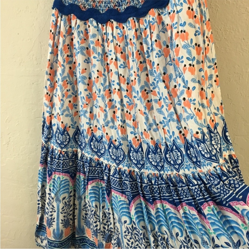 Farm Rio x Anthropologie Blue Ruffled Printed Tapestry Maxi Skirt - Picture 8 of 12